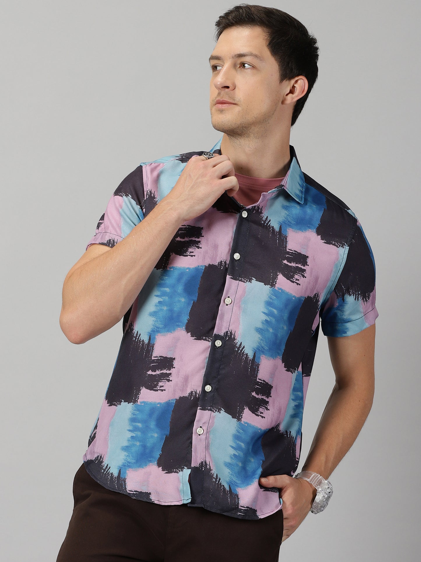 Multicolored Brush Strokes Printed Shirt