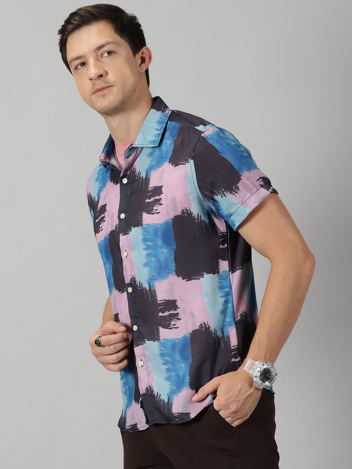 Multicolored Brush Strokes Printed Shirt