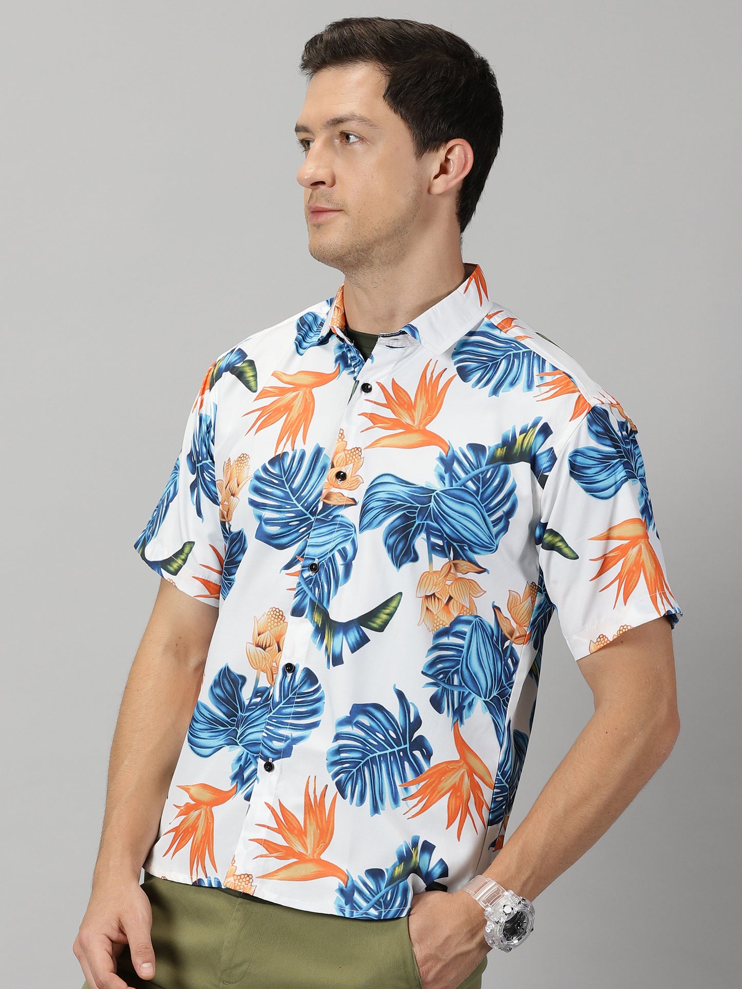 Nature's Palette Blue & Orange Printed Shirt