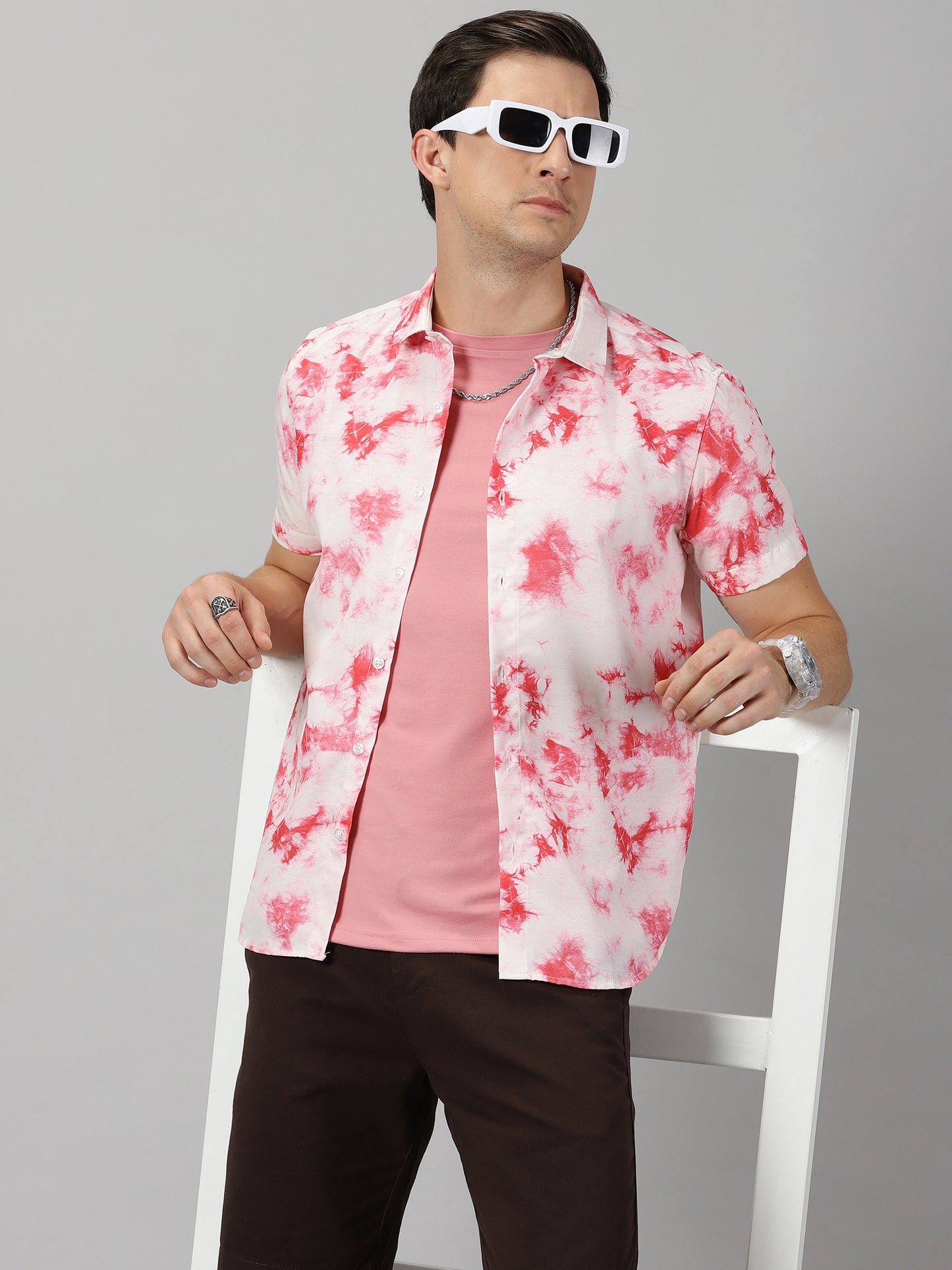 Whimsical Pink Tie & Dye Printed Shirt