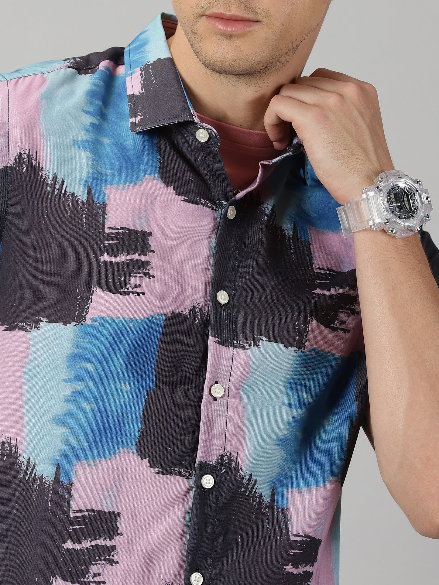 Multicolored Brush Strokes Printed Shirt