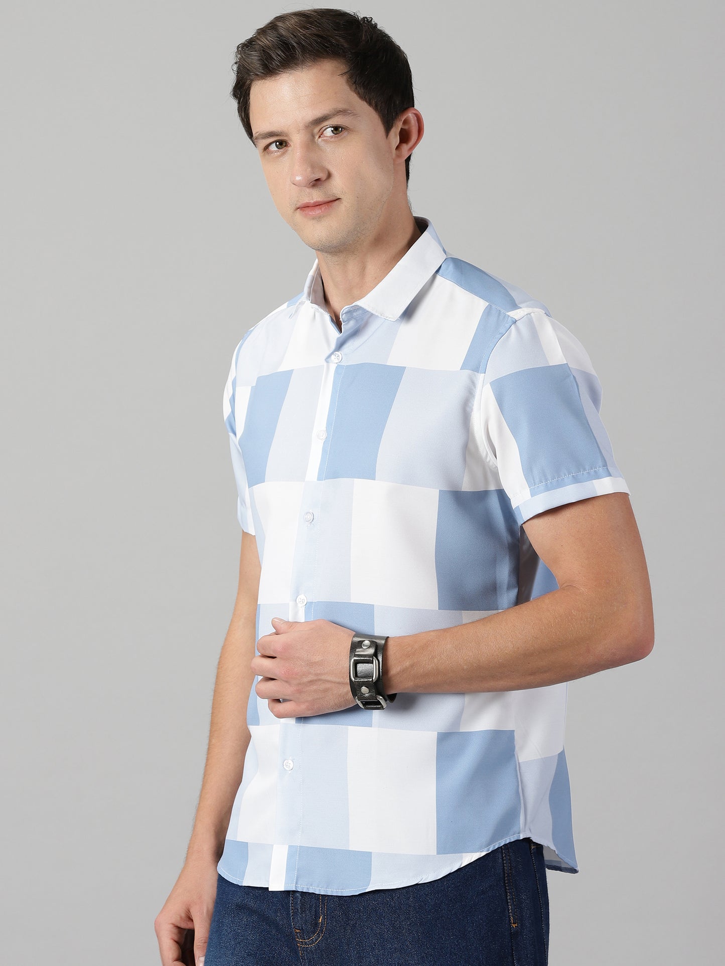 Classic Checkmate White & Blue Printed Shirt
