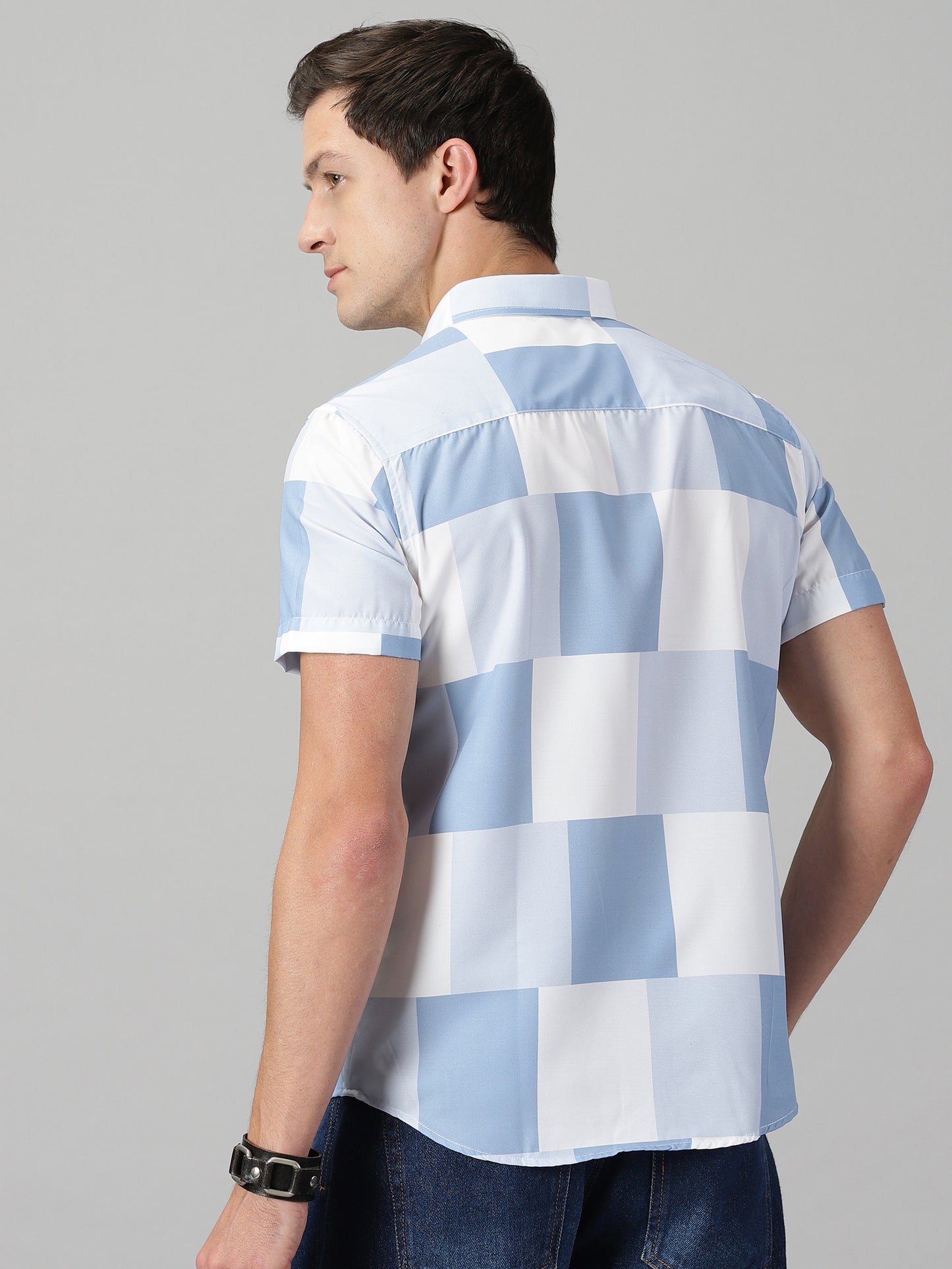 Classic Checkmate White & Blue Printed Shirt