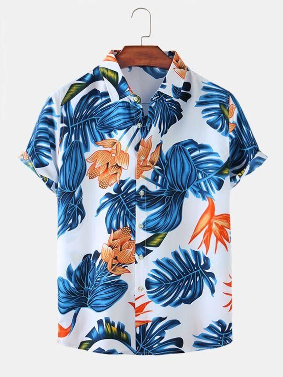 Nature's Palette Blue & Orange Printed Shirt