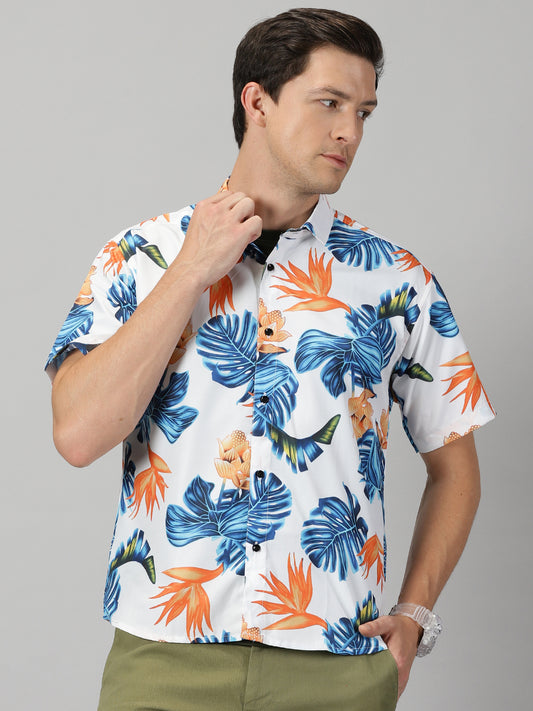 Nature's Palette Blue & Orange Printed Shirt