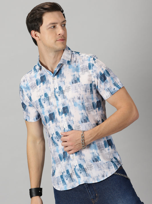 Abstract Blue Monochrome Printed Shirt