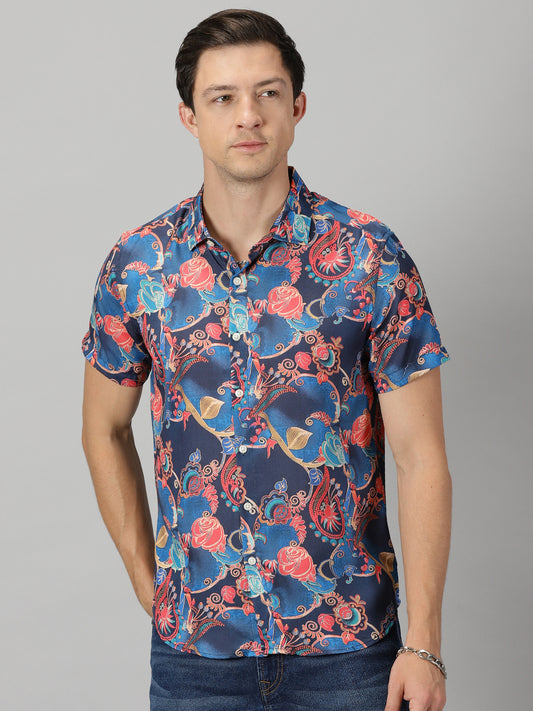 Vibrant Melange Dark Blue Printed Shirt