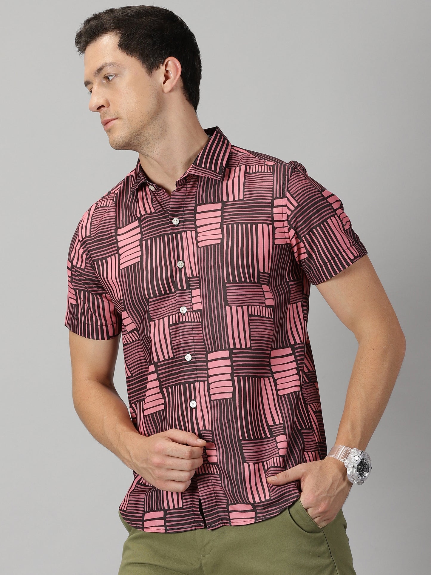Red & Black Geometric Pattern Shirt