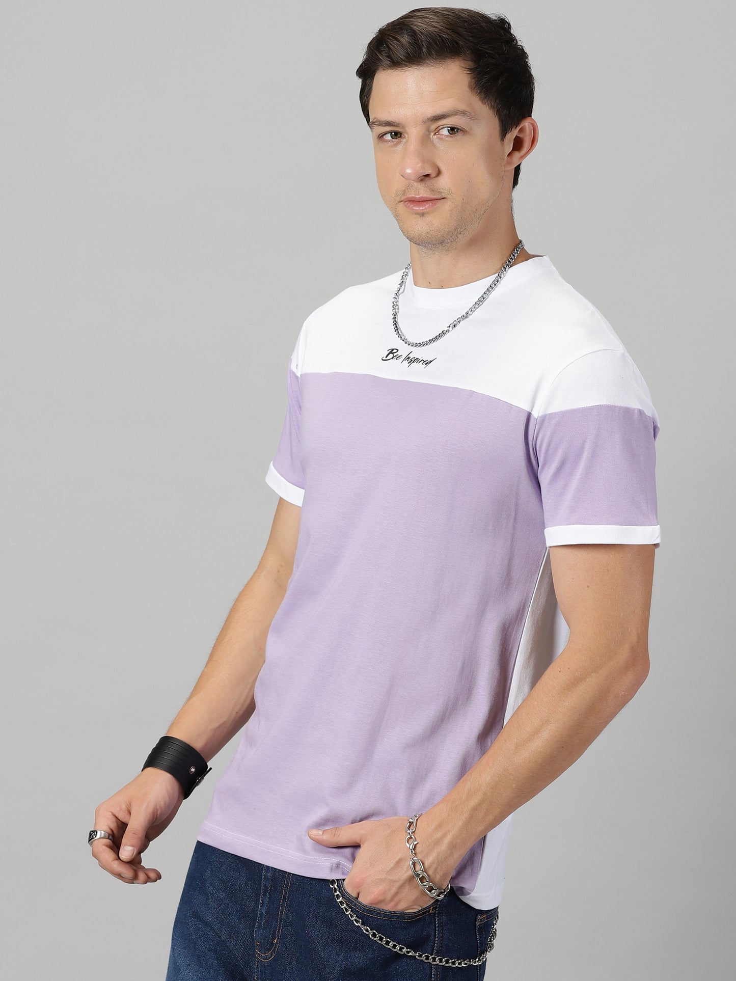 Lavender & White Regular Fit T-shirt
