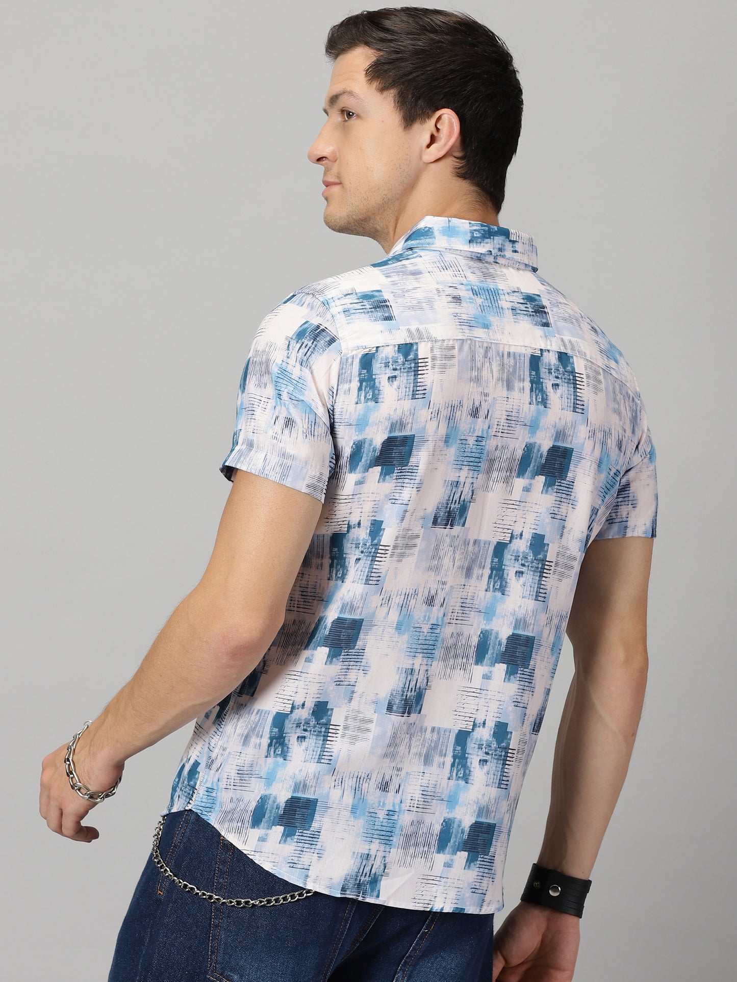 Abstract Blue Monochrome Printed Shirt