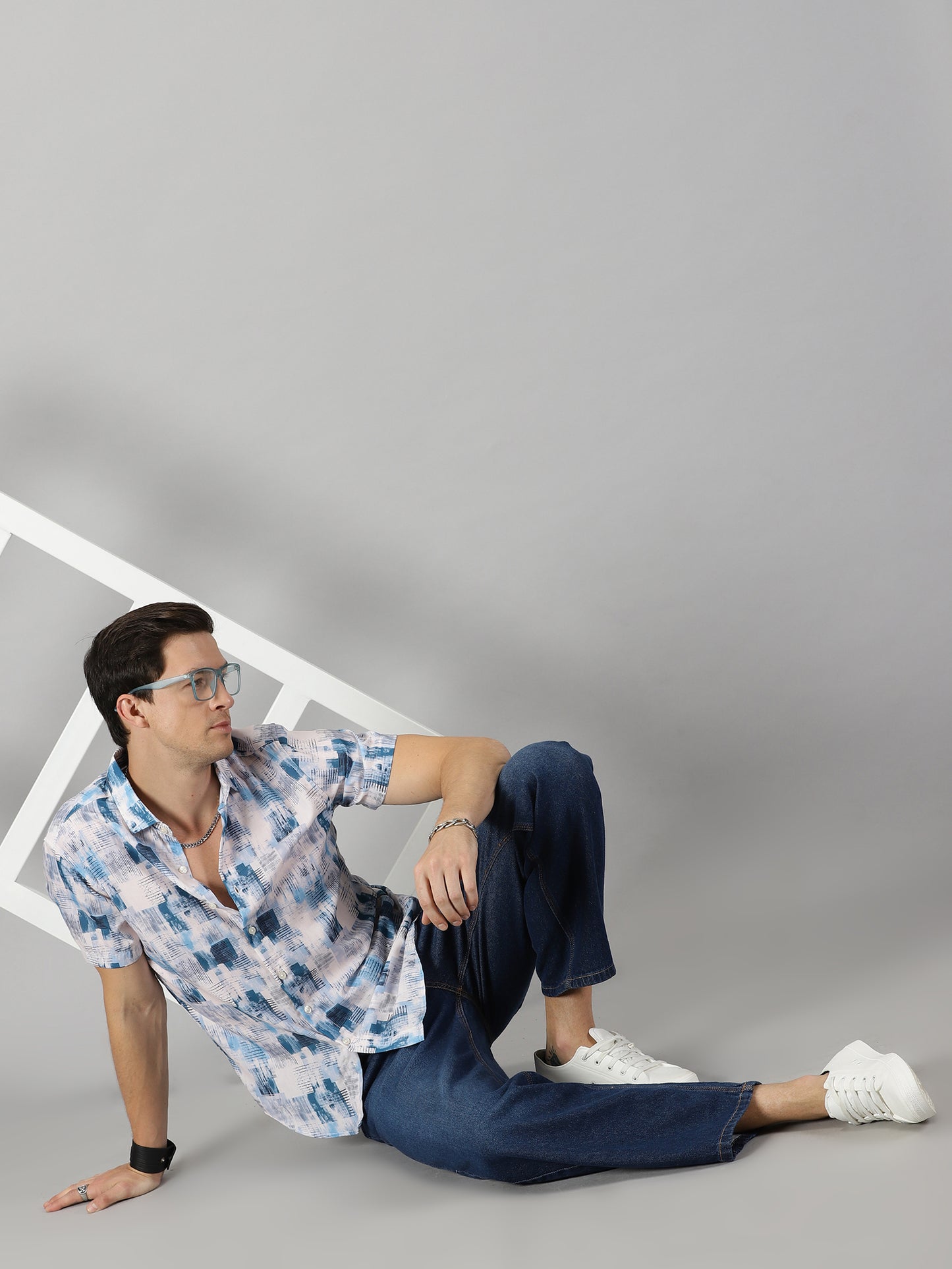 Abstract Blue Monochrome Printed Shirt