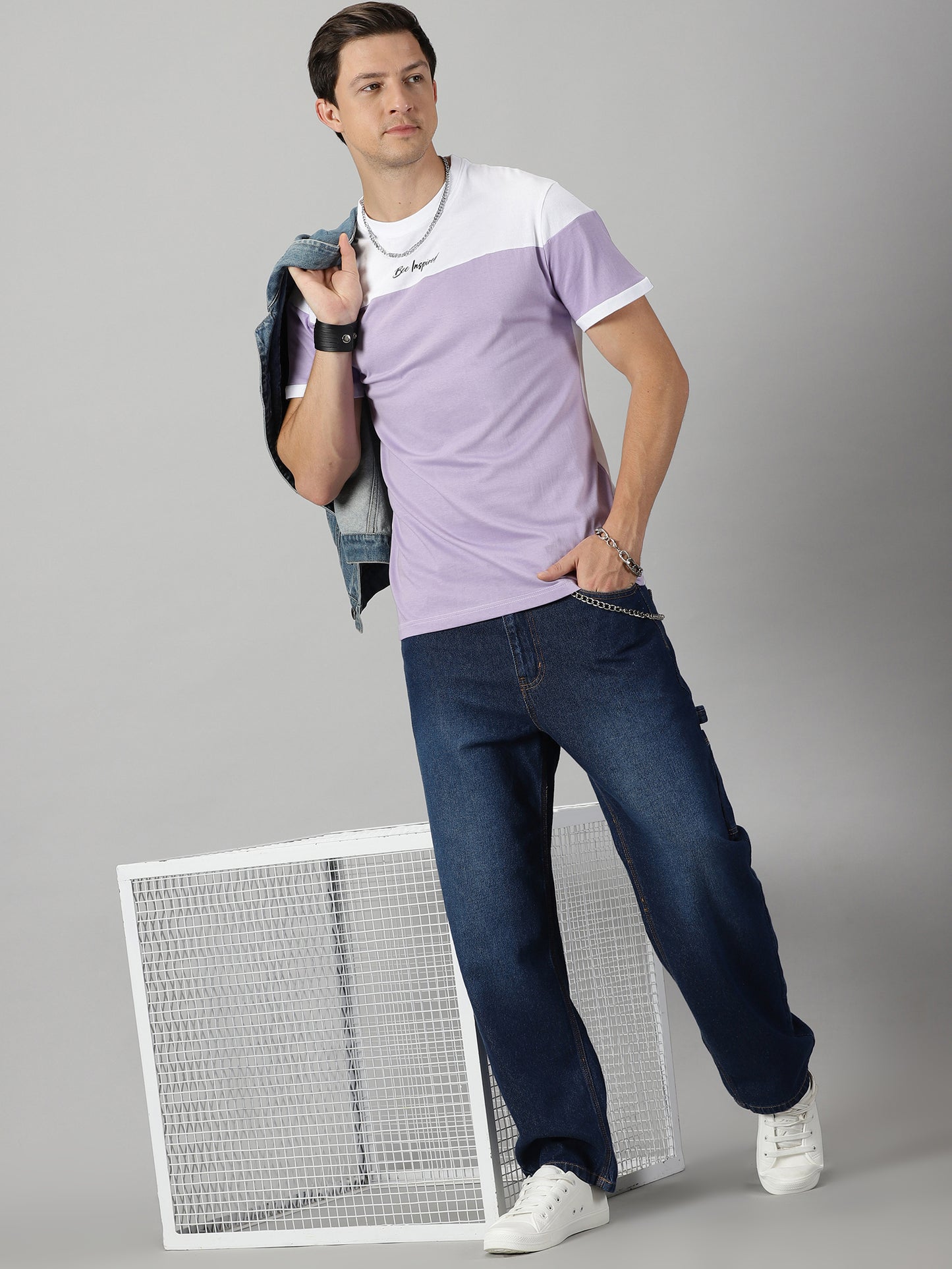 Lavender & White Regular Fit T-shirt