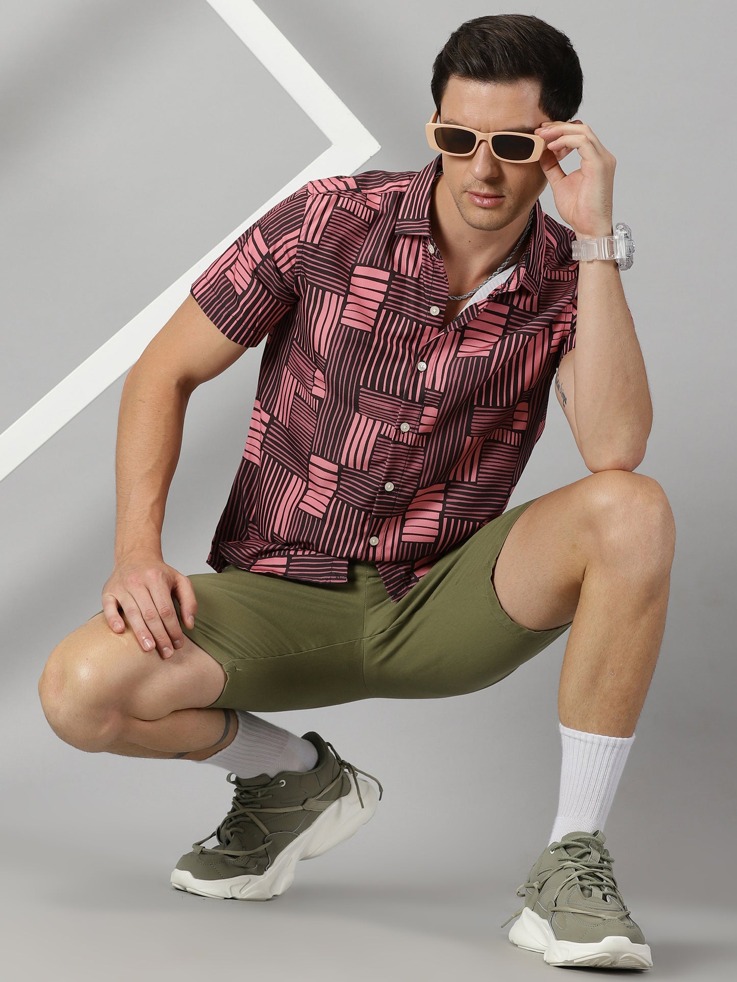 Red & Black Geometric Pattern Shirt