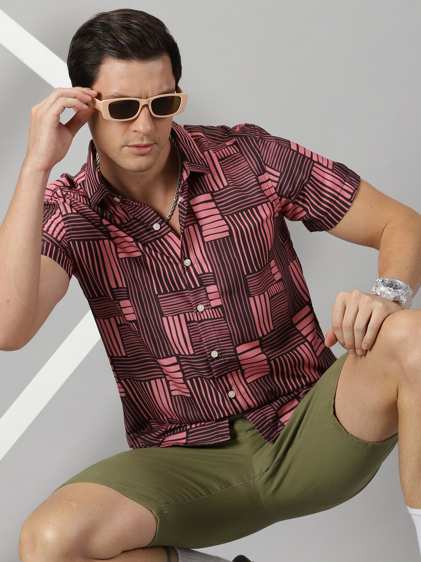 Red & Black Geometric Pattern Shirt
