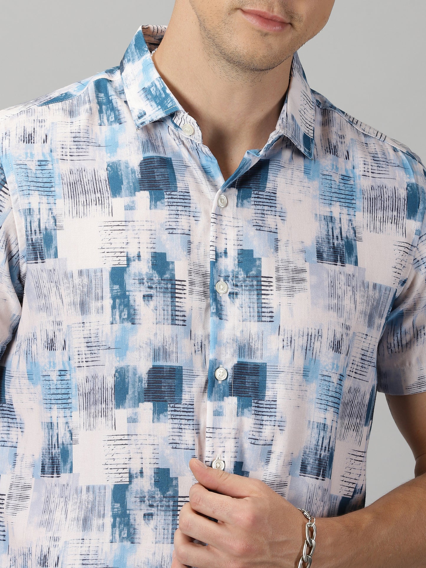 Abstract Blue Monochrome Printed Shirt
