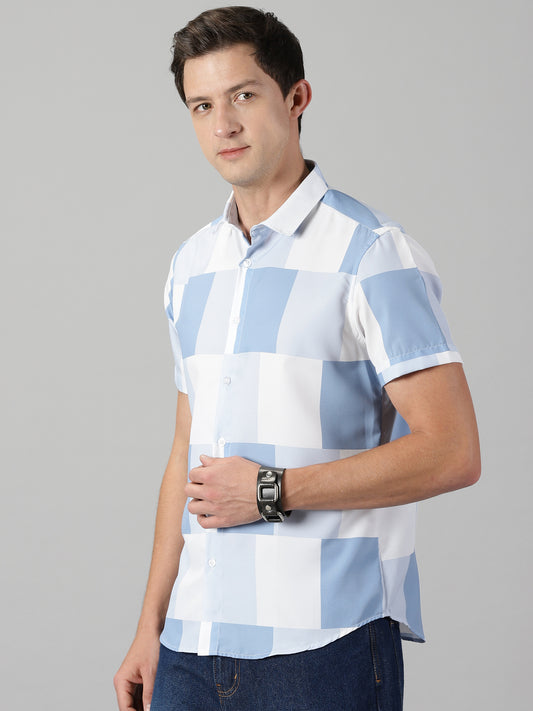 Classic Checkmate White & Blue Printed Shirt